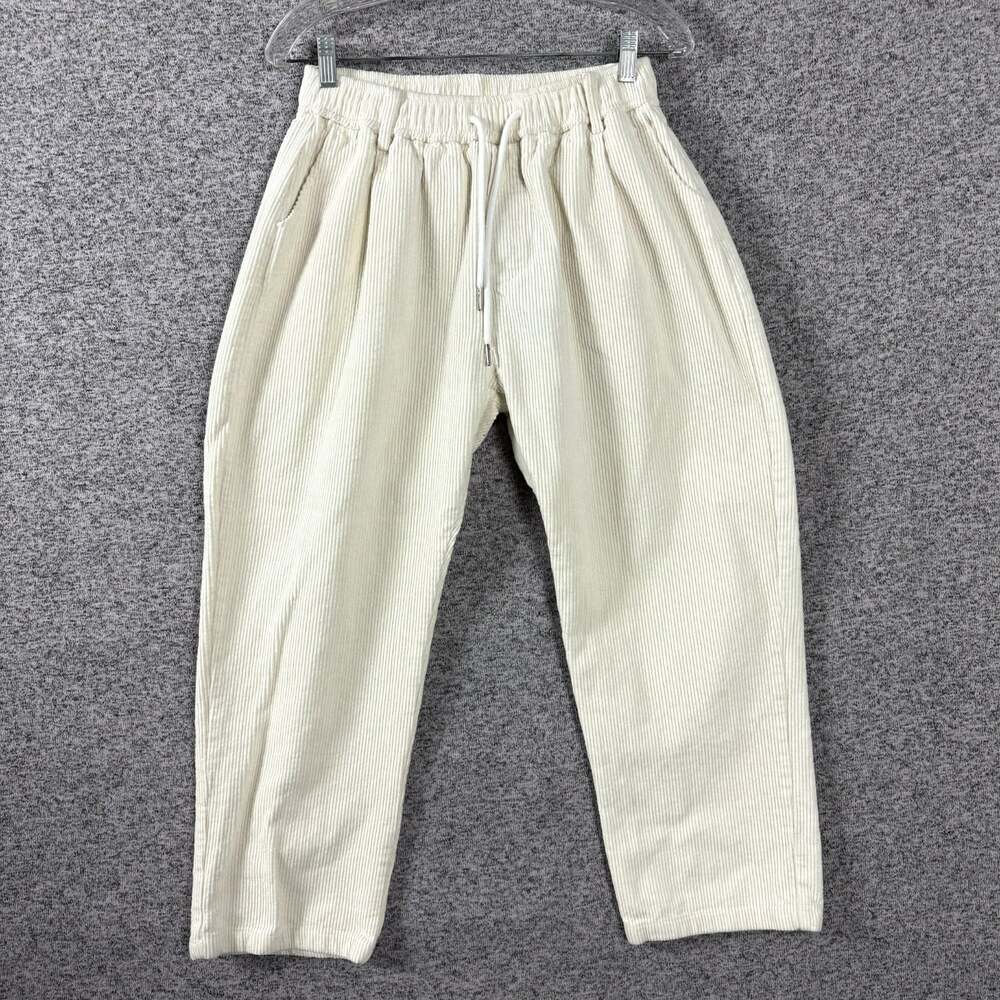 Aelfric Eden Women's Size Large Ivory Corduroy Straight Leg Cropped Pants
